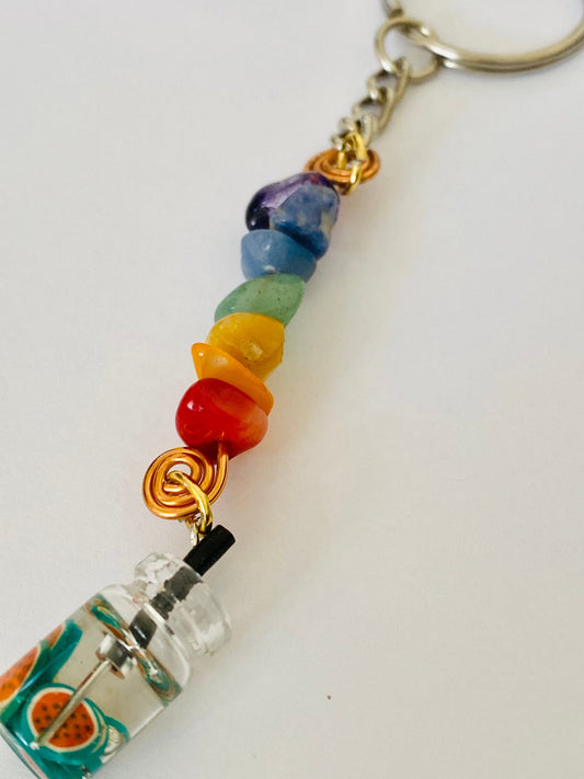 Chakra Crystals Multi Charm Crystal and Copper Keyring, Hand Bag Charm, Gift For her, Birthday, Cute Gift.