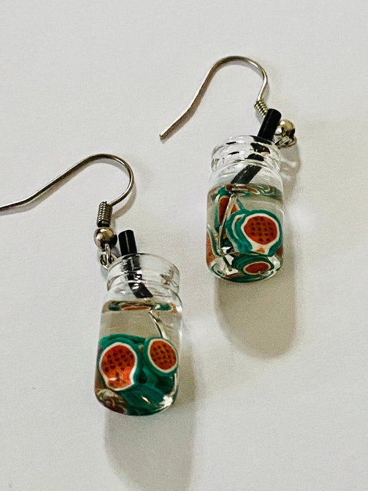 Woman, Girls Melon Mason Glass Charm Beaded Fashion, Boho  Dangle Earrings. Hook Drop, Pierced Ears.
