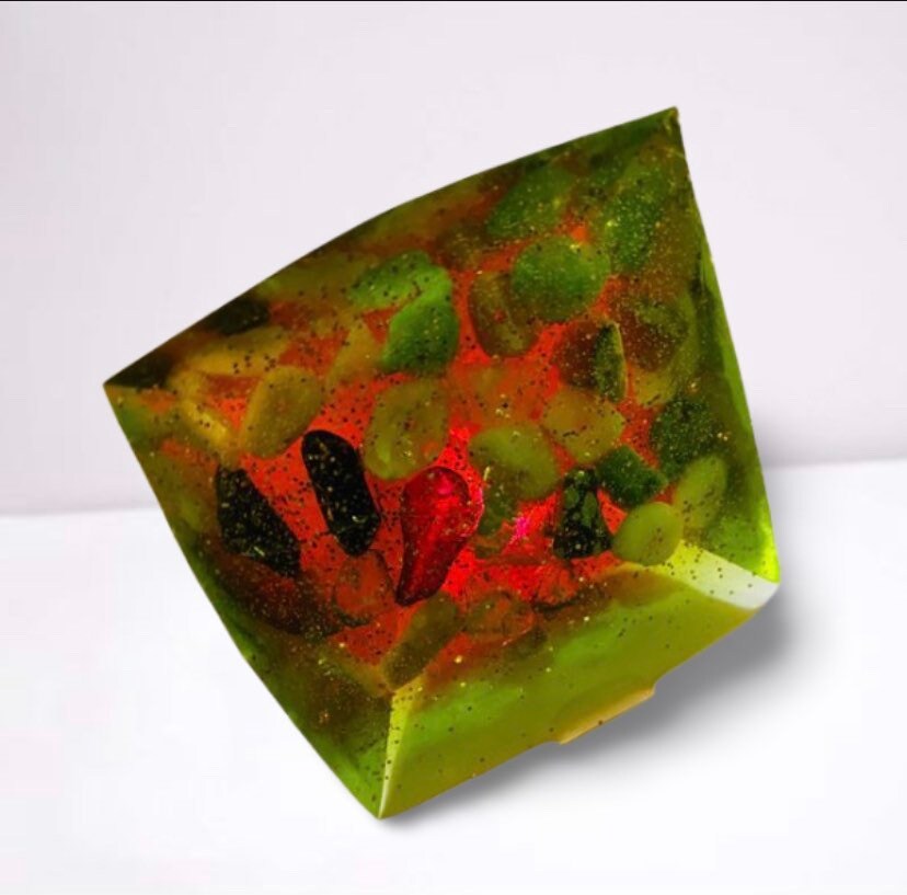 Pink & Green Colourful Orgone | Orgonite Pyramid with Crystals, Gem Stones, Pyramid Resin - Resin Art, Gift for her, Birthday Gift - 2 Sizes