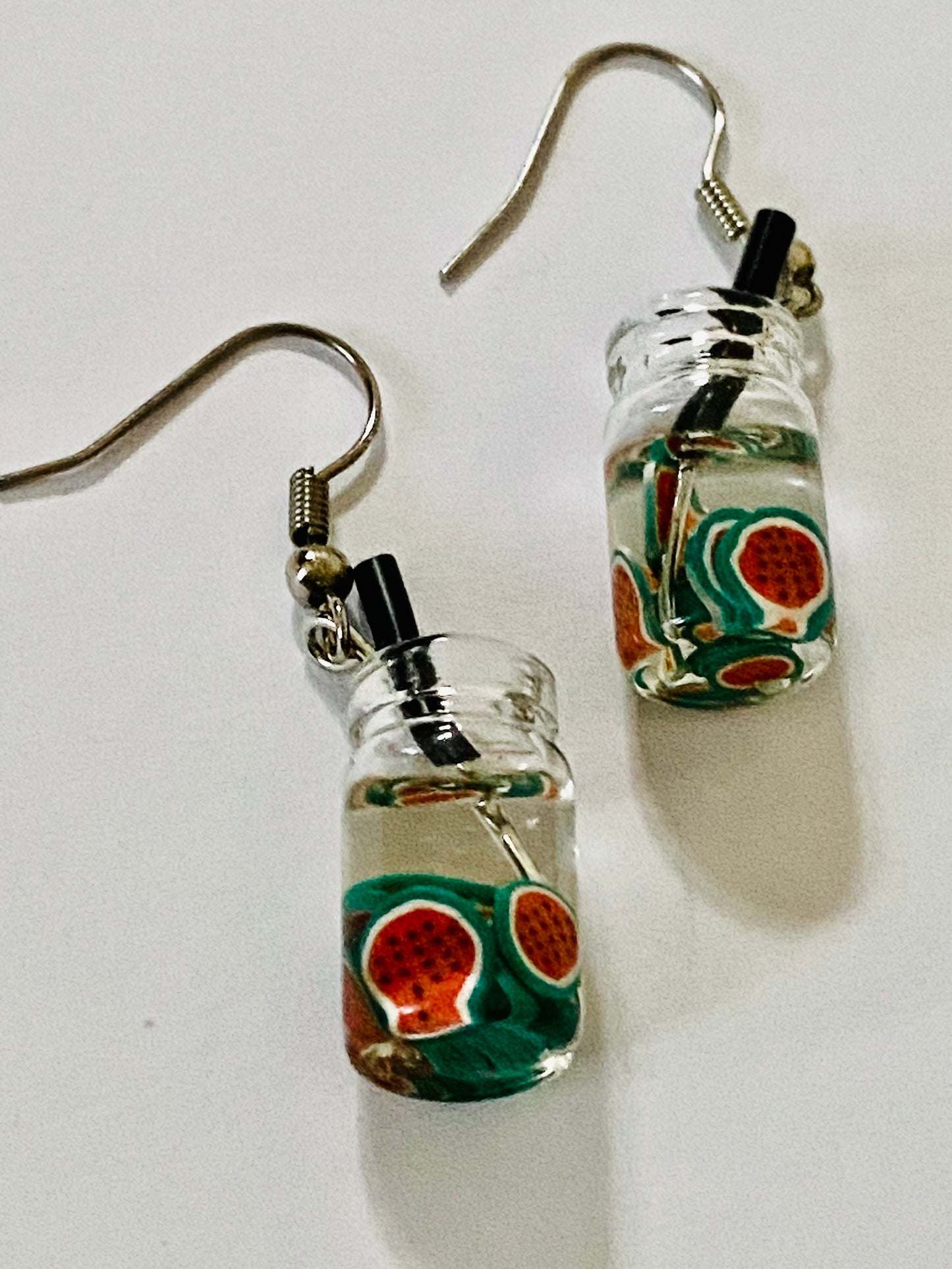 Woman, Girls Melon Mason Glass Charm Beaded Fashion, Boho  Dangle Earrings. Hook Drop, Pierced Ears.