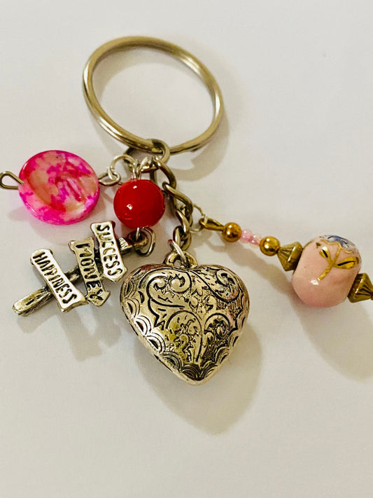 Heart Bead Multi Charm Keyring, Hand Bag Charm with Beads, Gift For her, Birthday, Cute Gift.