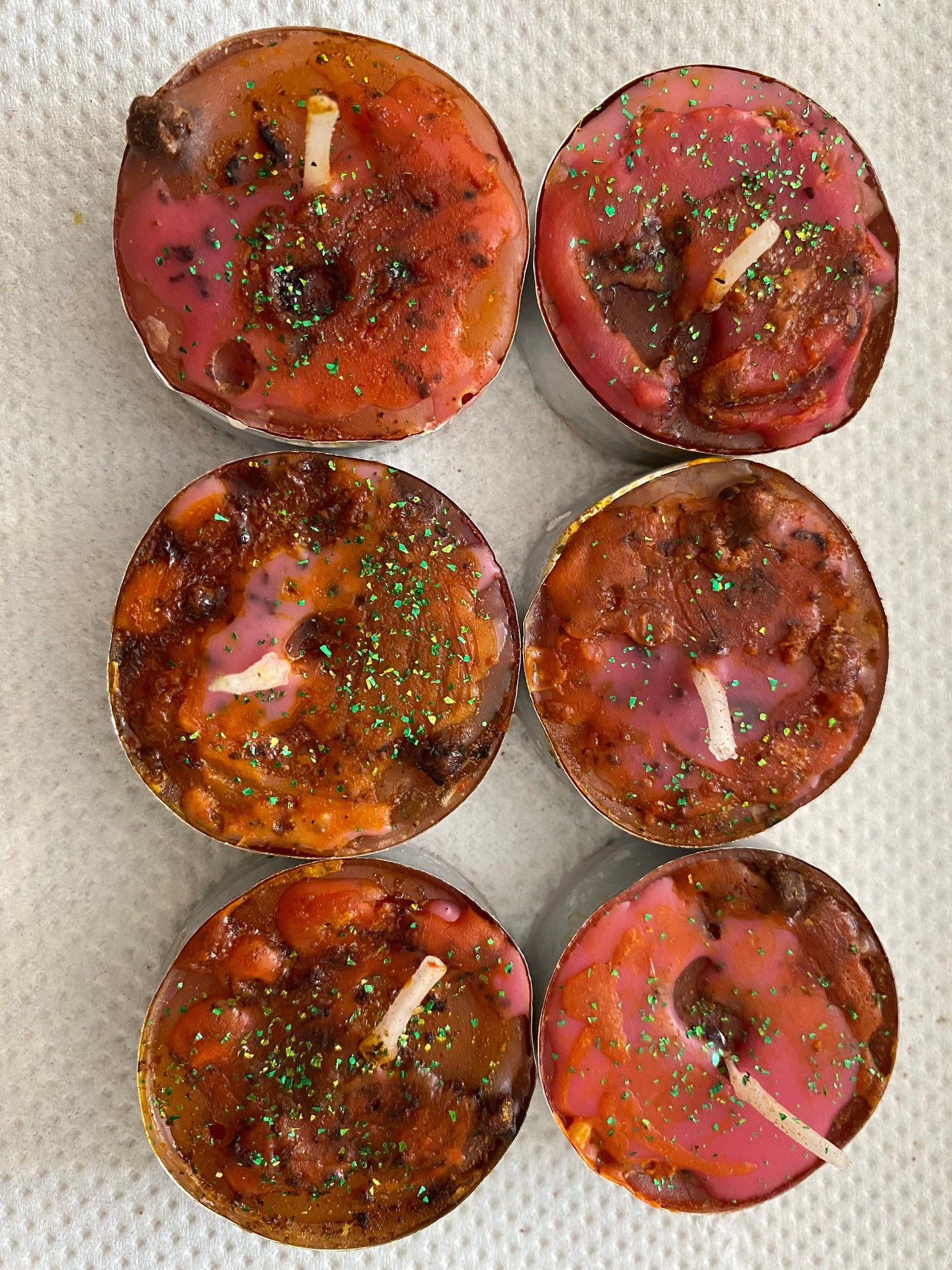 6 Hoodoo Road Opener Success tea light Candles, made with herbs, roots, oils & powders. Handmade Blend - Use to open paths.