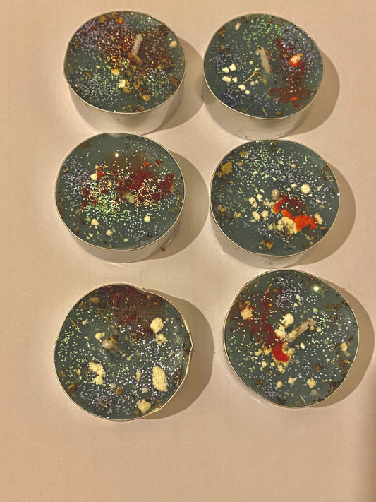 12 Happy Home Protection Tea light Candles, made with herbs, oils & powders. Handmade Blend - Use for a protected happy home.