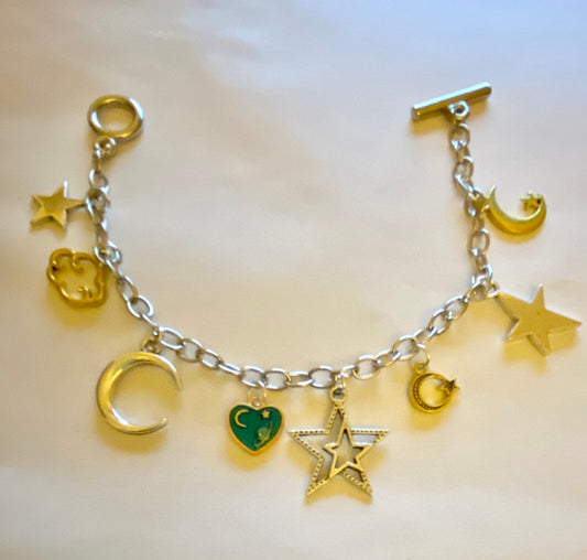 Moon and Stars Pretty Multi Charm Bracelet.  Ladies, Girls, Gift For her, Birthday, Cute Gift. Style 10