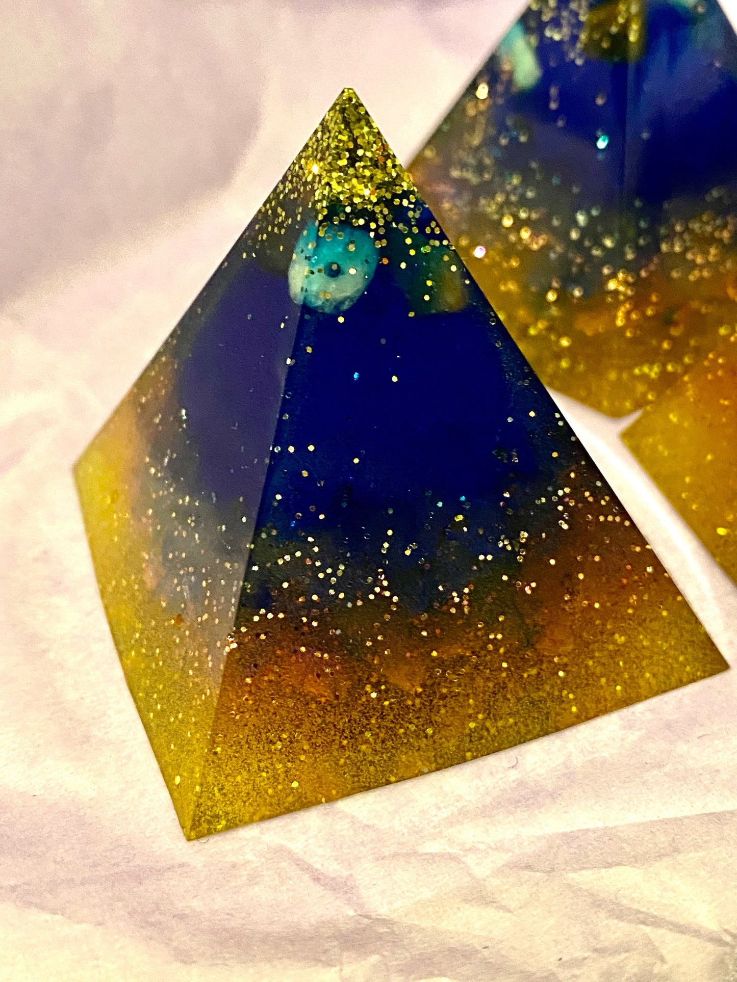 Pyramid Crystal Orgone Resin Gift custom Keepsake, Paper weight.