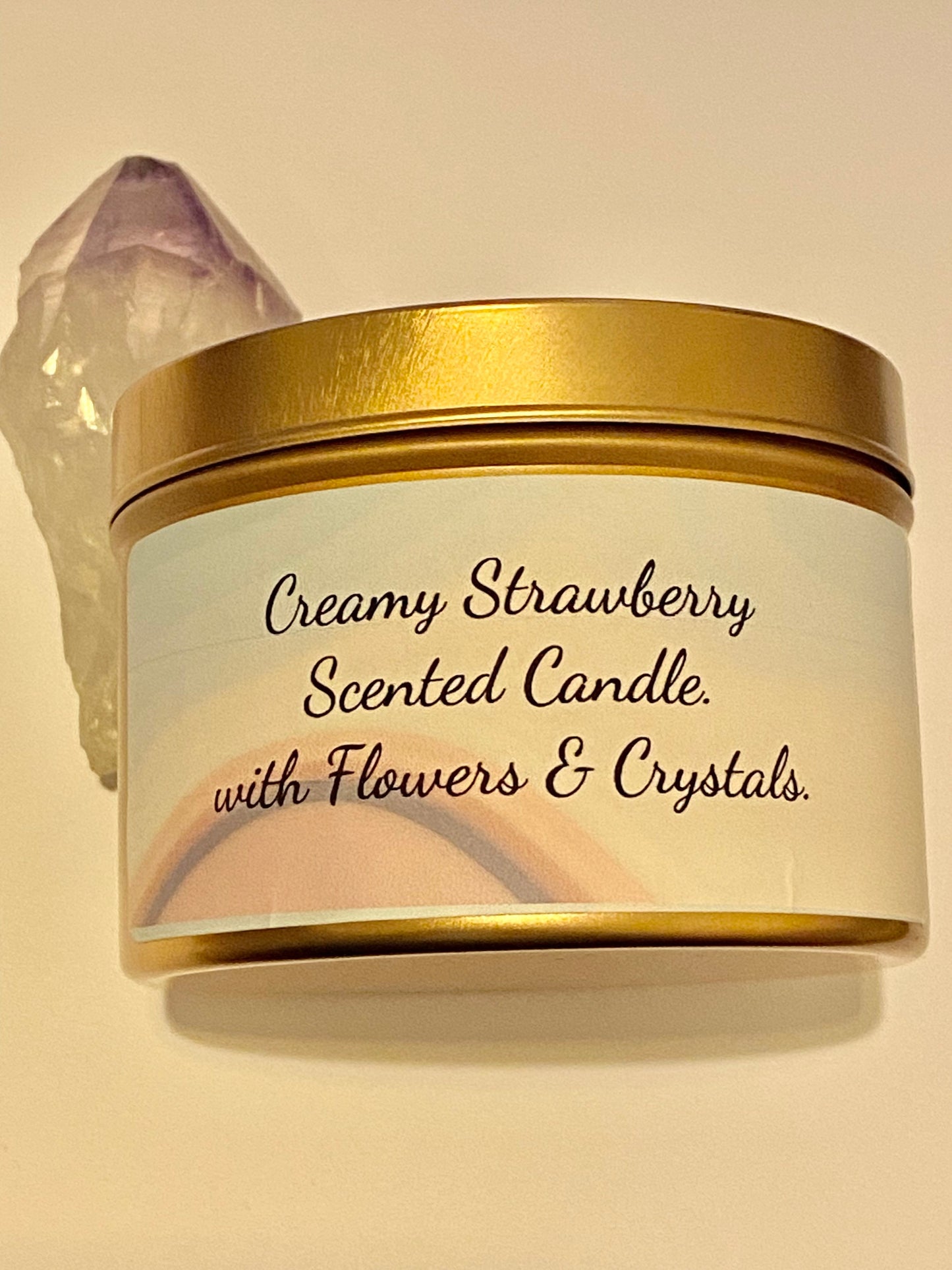 Creamy Scented Tin Luxury Candle infused with Flowers and Crystals. 8oz - Choose your Scent