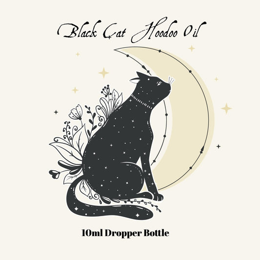 Black Cat Hoodoo Oil 10ml Dropper Bottle. Magick Perfume Oil, Herbal Oil 10ml Bottle. - With Herbs and Roots. Love Oil, Essential oil