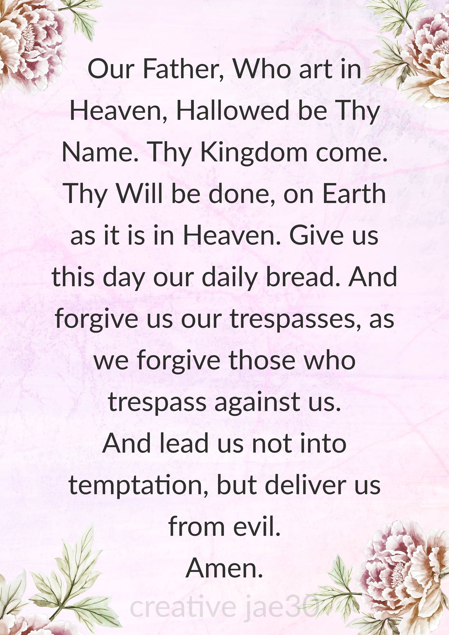 The Lords Prayer, Our Father Prayer Card. A5 with Envelope | Catholic | Christian | Gift | Keepsake | Holy