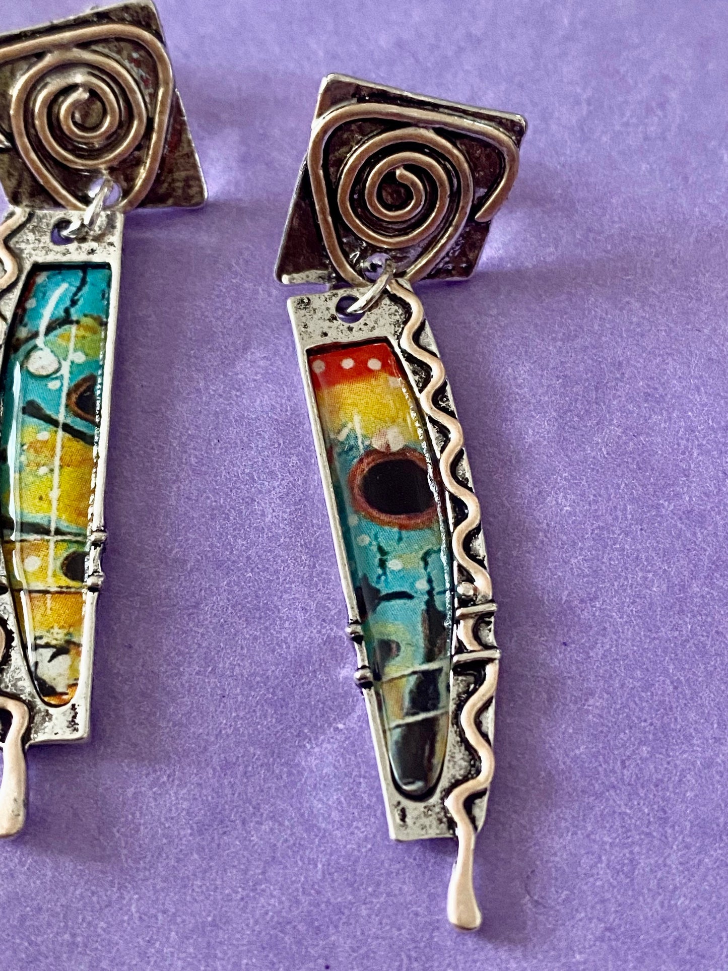 Boho colourful earrings. For women, girls tribal design. Gift