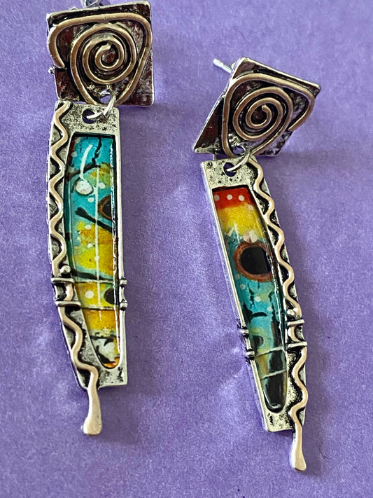 Boho colourful earrings. For women, girls tribal design. Gift