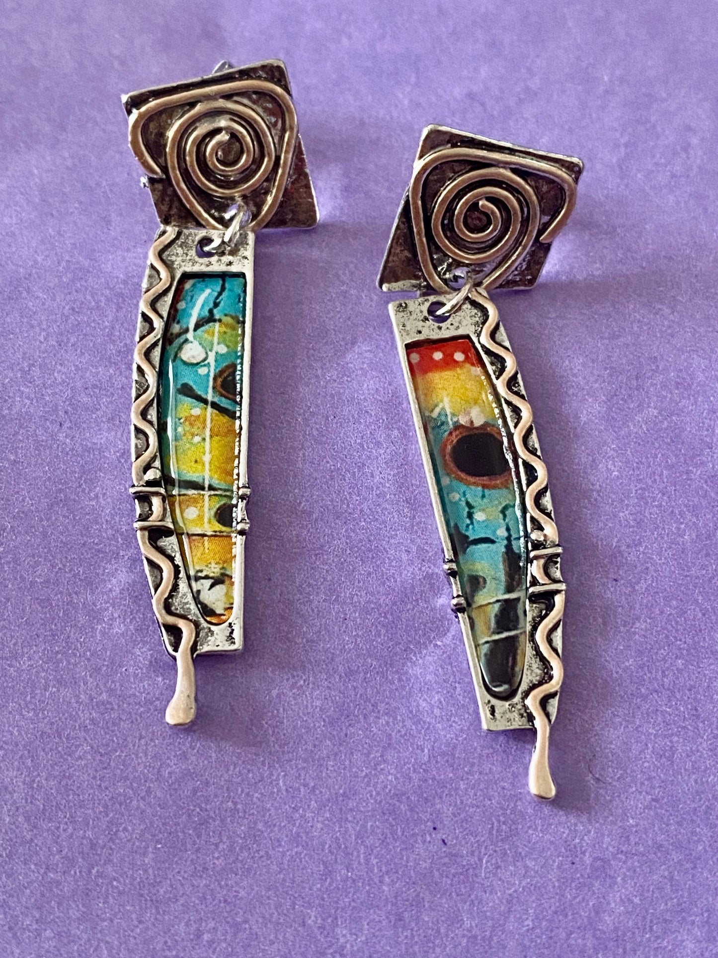 Boho colourful earrings. For women, girls tribal design. Gift