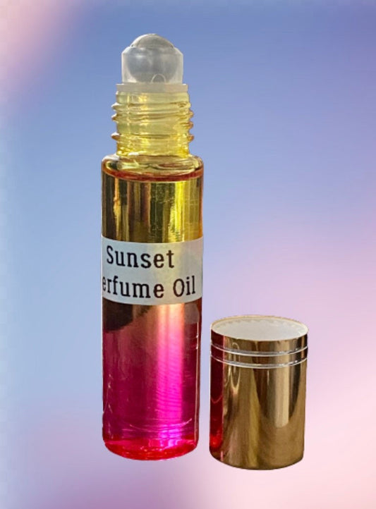 Sunset Mesmerising roll on perfume in a 10ml bottle. Gift, Beautiful Coconut, Musk, Apple, Gardenia, Sweet Orange Scent, Ladies, Men.
