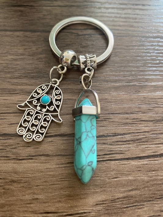 Turquoise Pretty Multi Charm Keyring, Hand Bag Charm with Sun Charm. Gift For her, Birthday, Cute Gift, Fun, Cute.