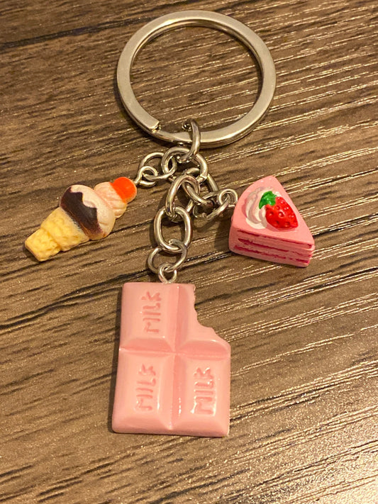 Pretty Pink Chocolate, Ice cream and Cake Multi Charm Keyring, Hand Bag Charm, Gift For her, Birthday, Cute Gift, Fun, Cute.