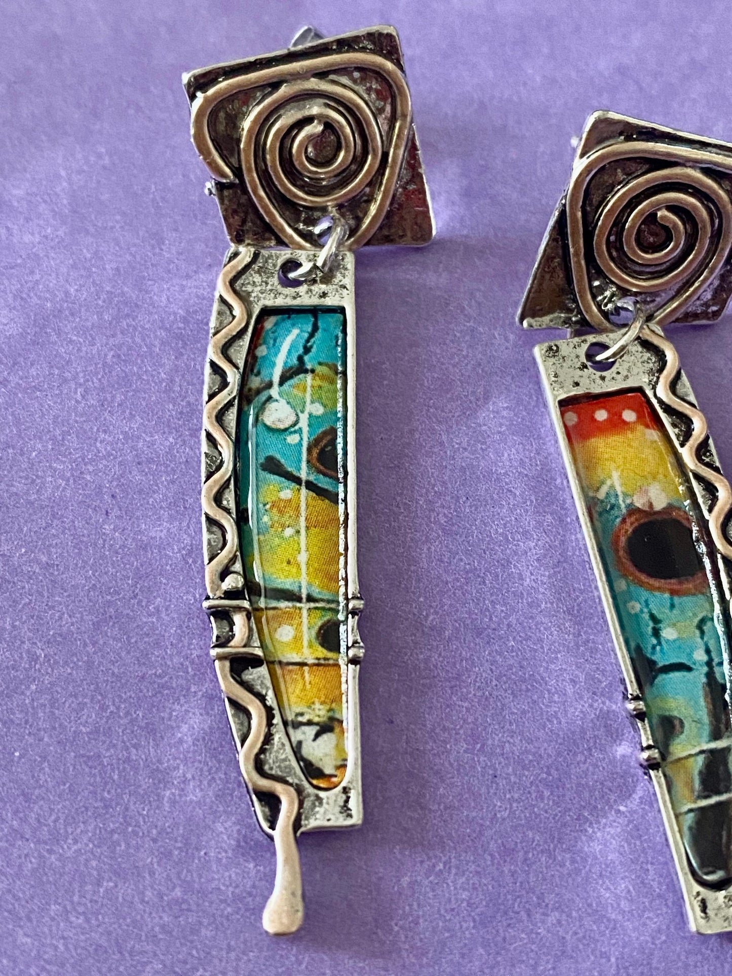 Boho colourful earrings. For women, girls tribal design. Gift