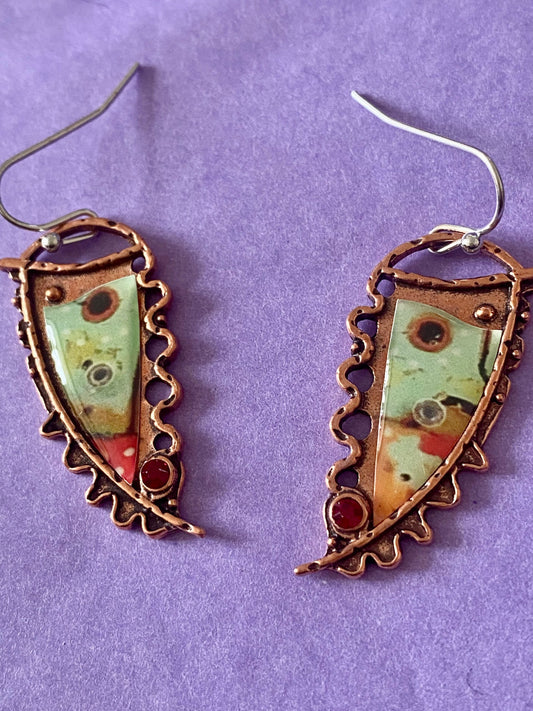 Beautiful Boho colourful earrings. For women, girls tribal copper design. Gift, Style 3
