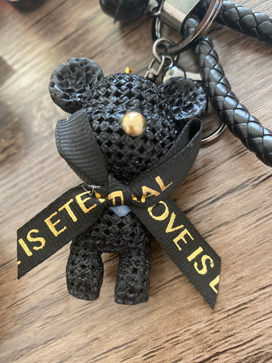 Black Teddy Bear with Bell Keyring, Hand Bag, Belt Phone Charm. Gift For her, Birthday, Cute Gift, Fun, Cute. Purse Charm, Jewellery.