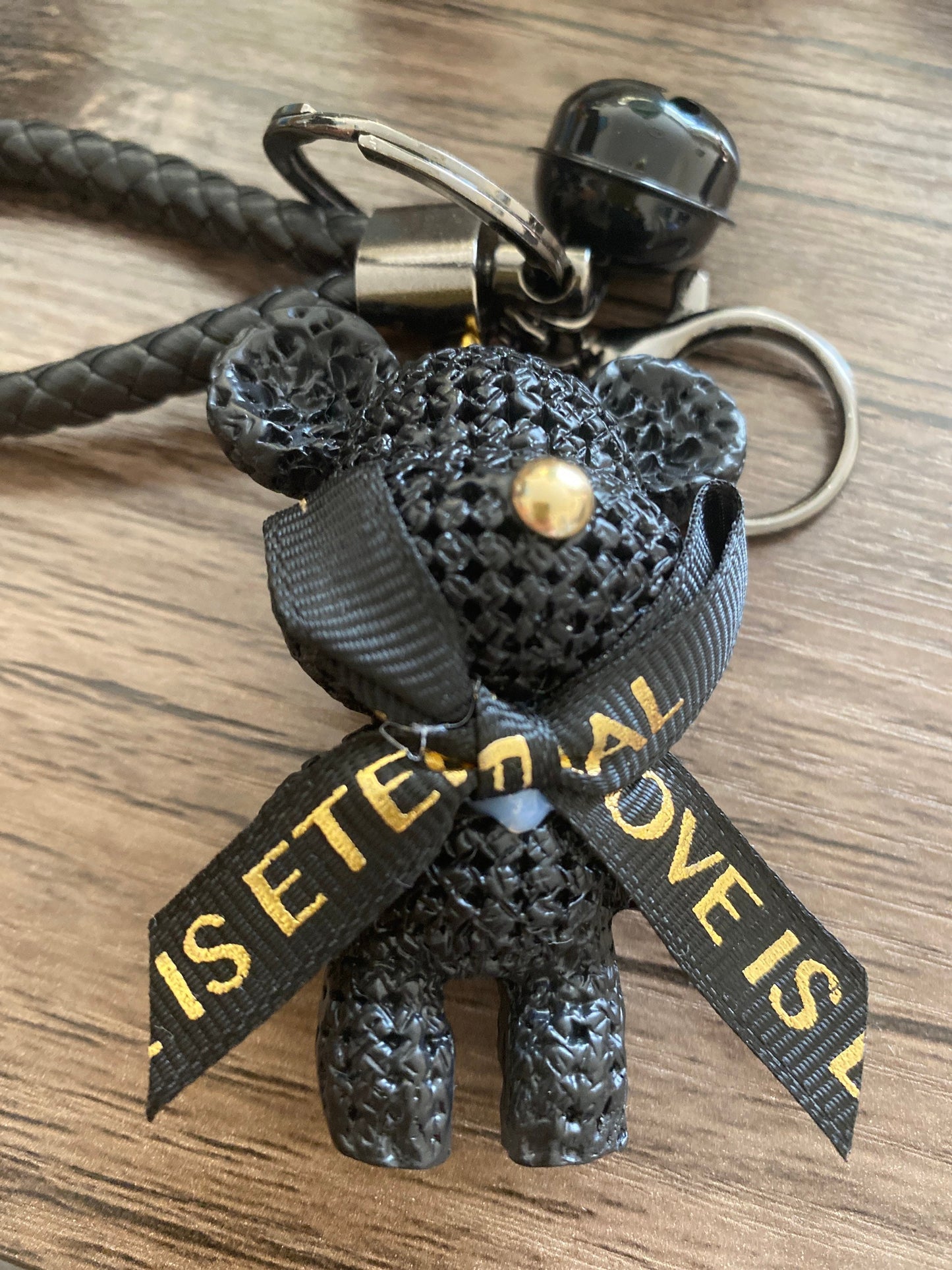 Black Teddy Bear with Bell Keyring, Hand Bag, Belt Phone Charm. Gift For her, Birthday, Cute Gift, Fun, Cute. Purse Charm, Jewellery.