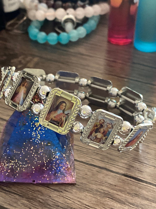 Lovely Holy Christian Elastic Bracelet with Silver Beads, Catholic | Ladies, Girls, Gift For her, Birthday, Cute Gift. Style 015