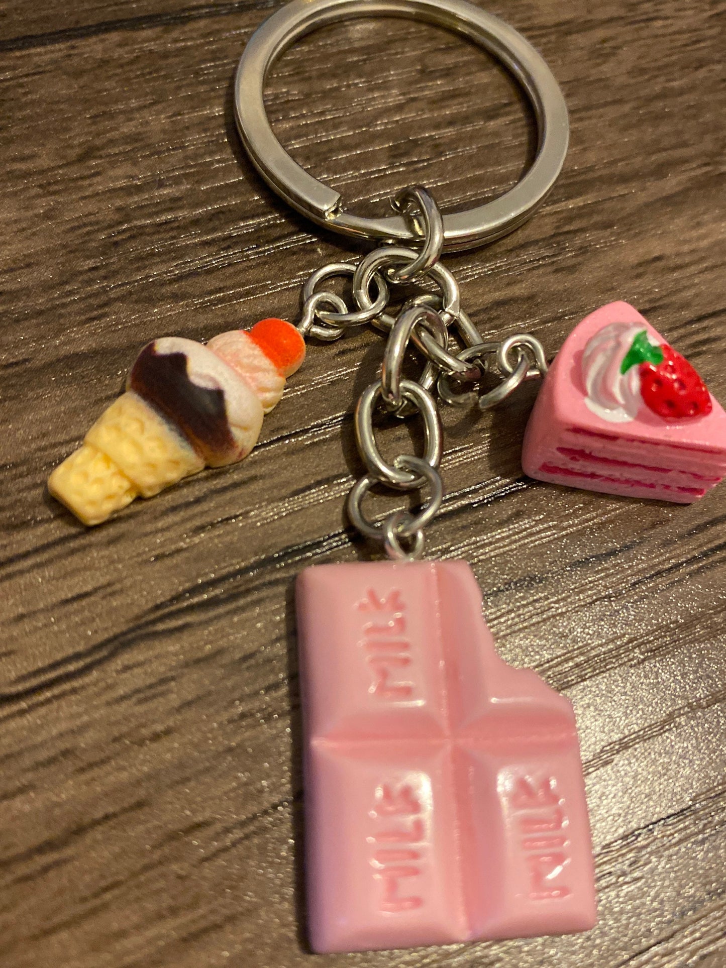 Pretty Pink Chocolate, Ice cream and Cake Multi Charm Keyring, Hand Bag Charm, Gift For her, Birthday, Cute Gift, Fun, Cute.